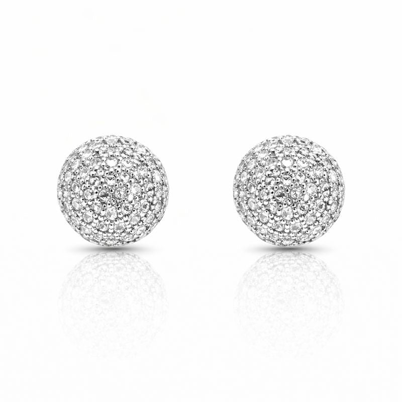 Rhodium Plated CZ Ball Stud Earrings
