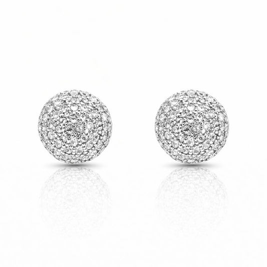 Rhodium Plated CZ Ball Stud Earrings