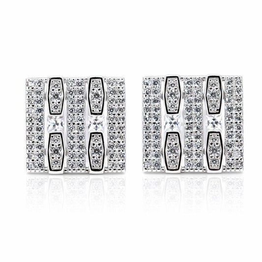 Sterling Silver Pavé Set CZ Square Stud Earrings