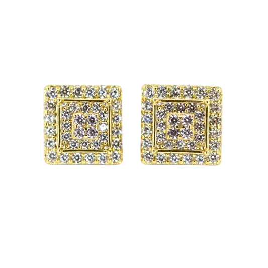 Gold Plated CZ Stacked Square Stud Earrings