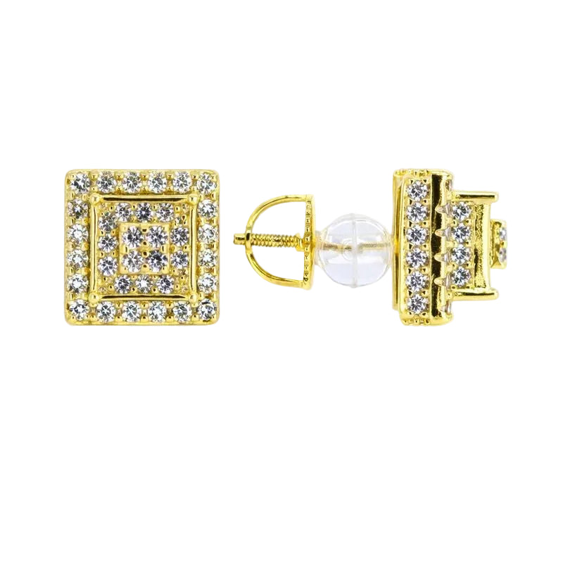 Gold Plated CZ Stacked Square Stud Earrings