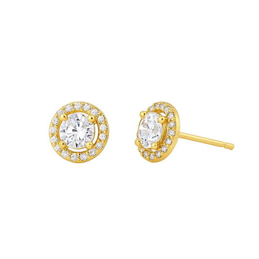 14K Yellow Gold CZ Halo Stud Earrings