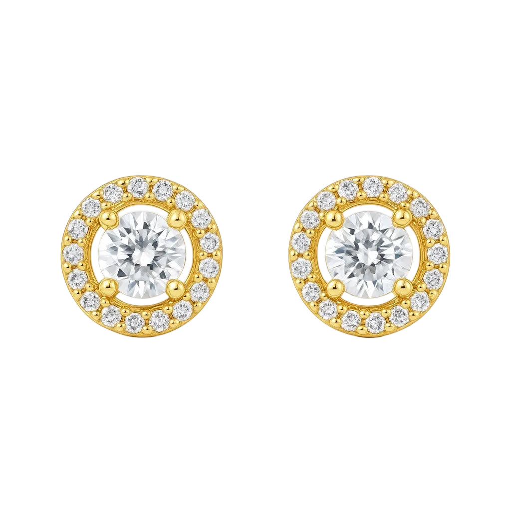 14K Yellow Gold CZ Halo Stud Earrings