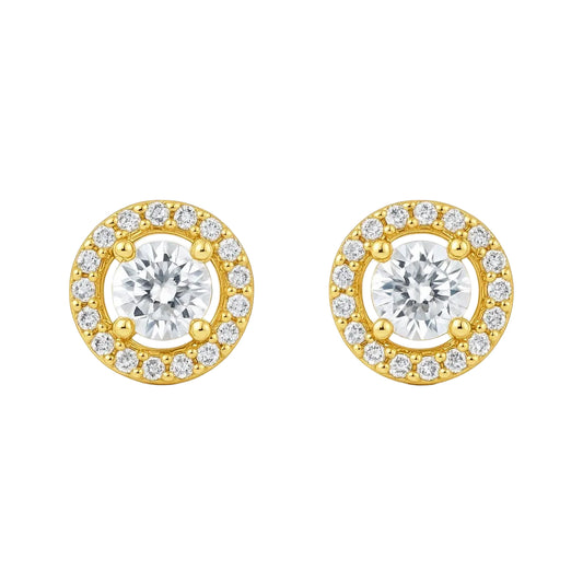 14K Yellow Gold CZ Halo Stud Earrings