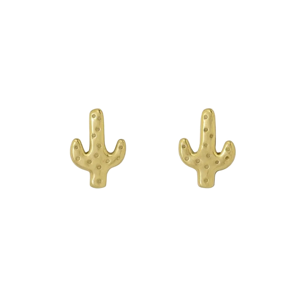 14K Yellow Gold Cactus Stud Earrings
