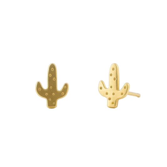 14K Yellow Gold Cactus Stud Earrings