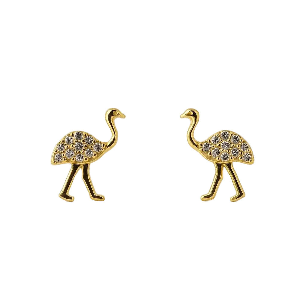 14K Yellow Gold CZ Flamingo Stud Earrings