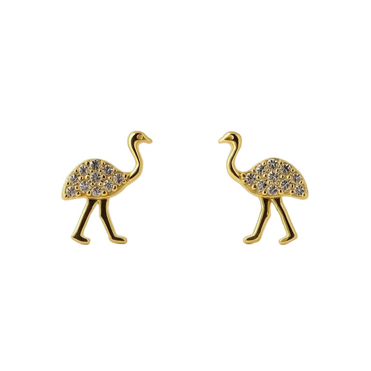 14K Yellow Gold CZ Flamingo Stud Earrings