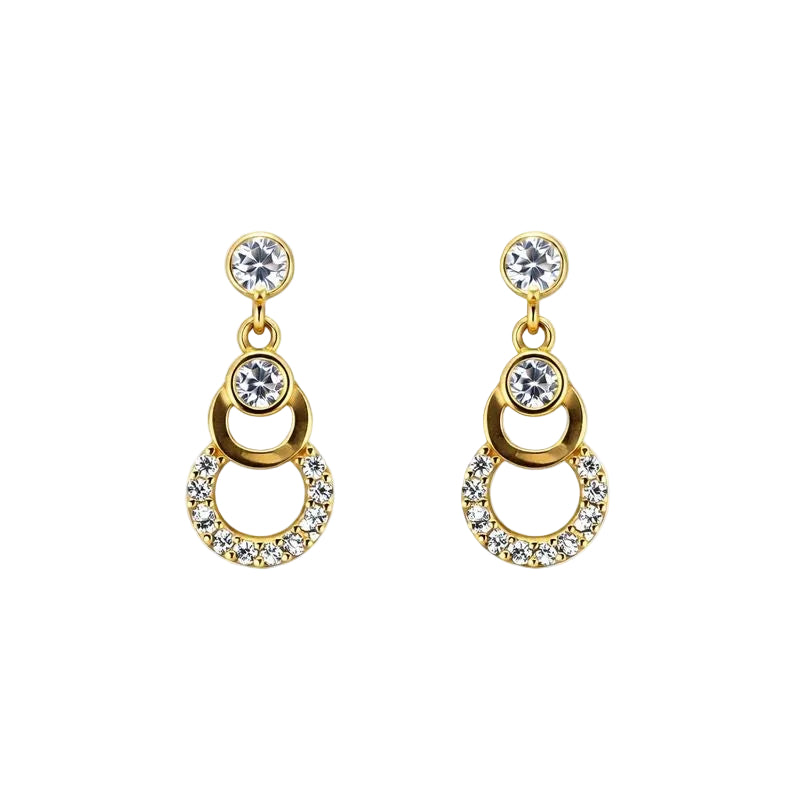 14K Yellow Gold CZ Circle Dangle Earrings
