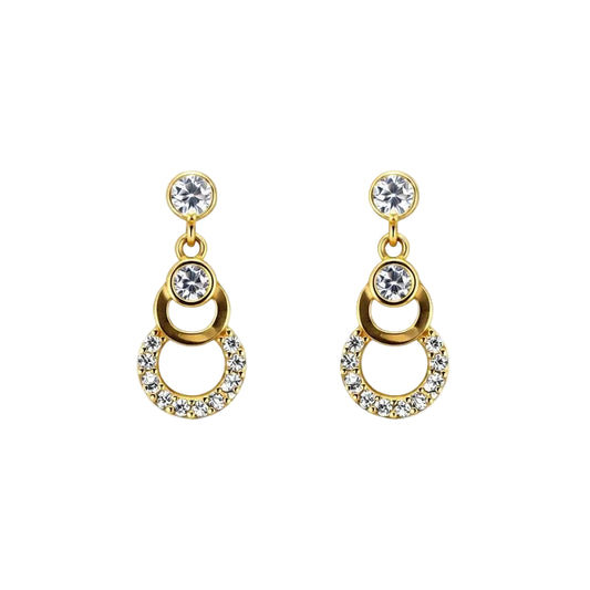 14K Yellow Gold CZ Circle Dangle Earrings