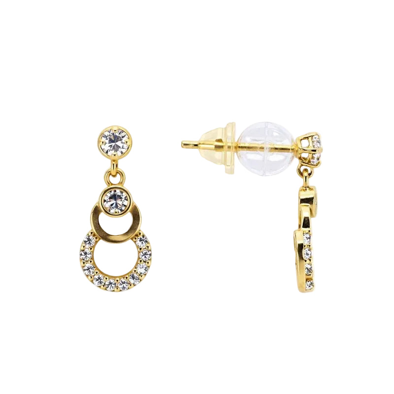 14K Yellow Gold CZ Circle Dangle Earrings