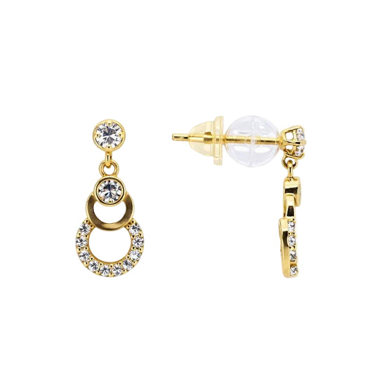 14K Yellow Gold CZ Circle Dangle Earrings