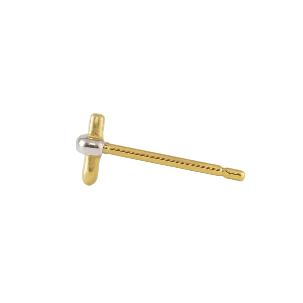 14K Two-Tone Gold Cross Stud Earrings
