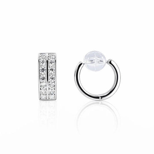 14K White Gold Two-Row Channel-Set CZ 4mm Hoop Earrings