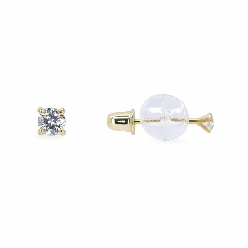 14K Gold Princess Cut CZ Stud Screw Back Earrings