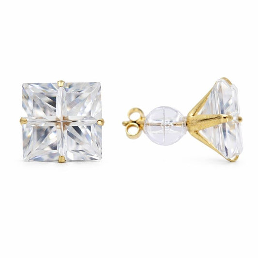 14K Gold 10mm Invisible Cut CZ Stud Earrings