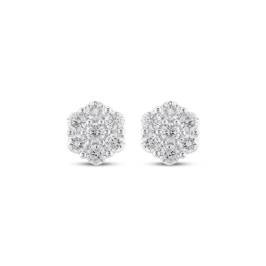 14K White Gold Prong-Set CZ Cluster Stud Earrings