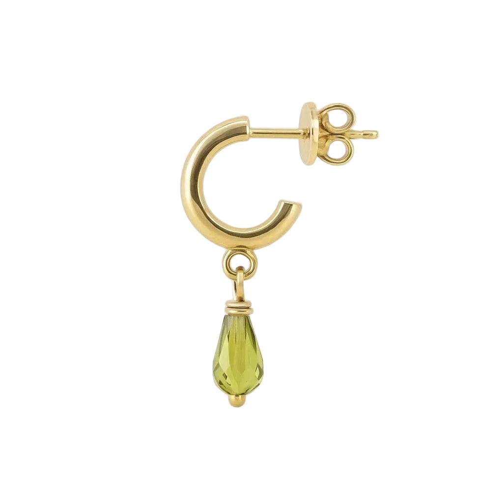 14K Yellow Gold Half Hoop Earrings with Green CZ Dangle