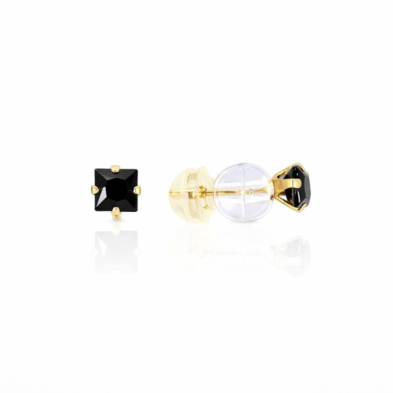 14K Yellow Gold 3.00mm Black CZ Stud Earrings