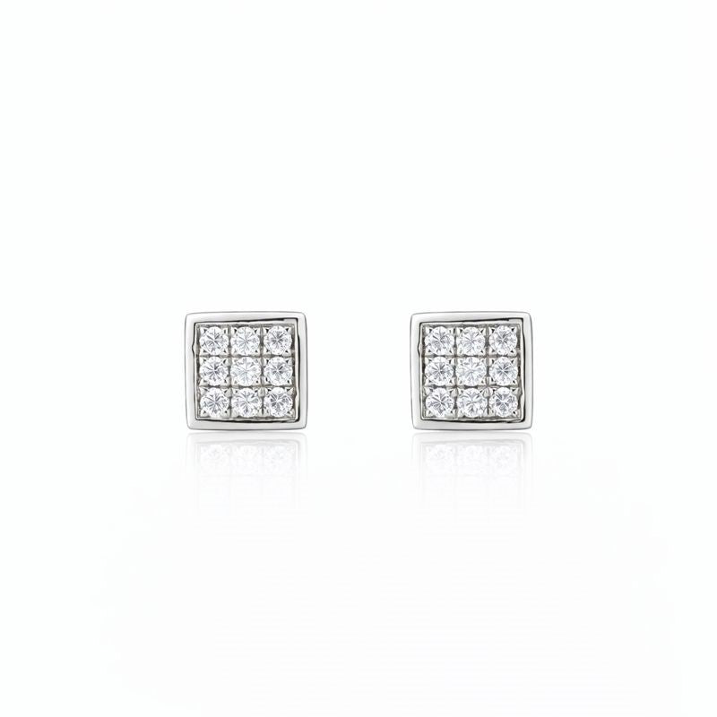 Sterling Silver Pavé Set Clear CZ Stud Earrings