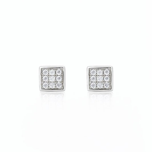 Sterling Silver Pavé Set Clear CZ Stud Earrings
