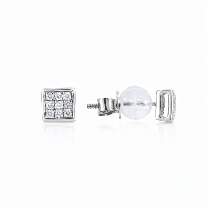 Sterling Silver Pavé Set Clear CZ Stud Earrings