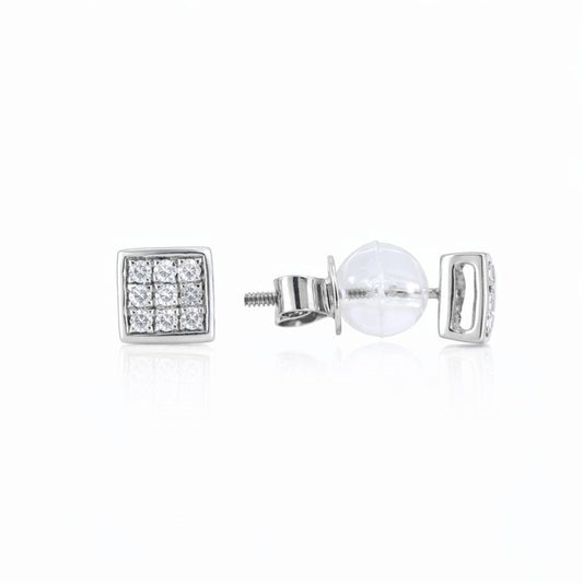 Sterling Silver Pavé Set Clear CZ Stud Earrings