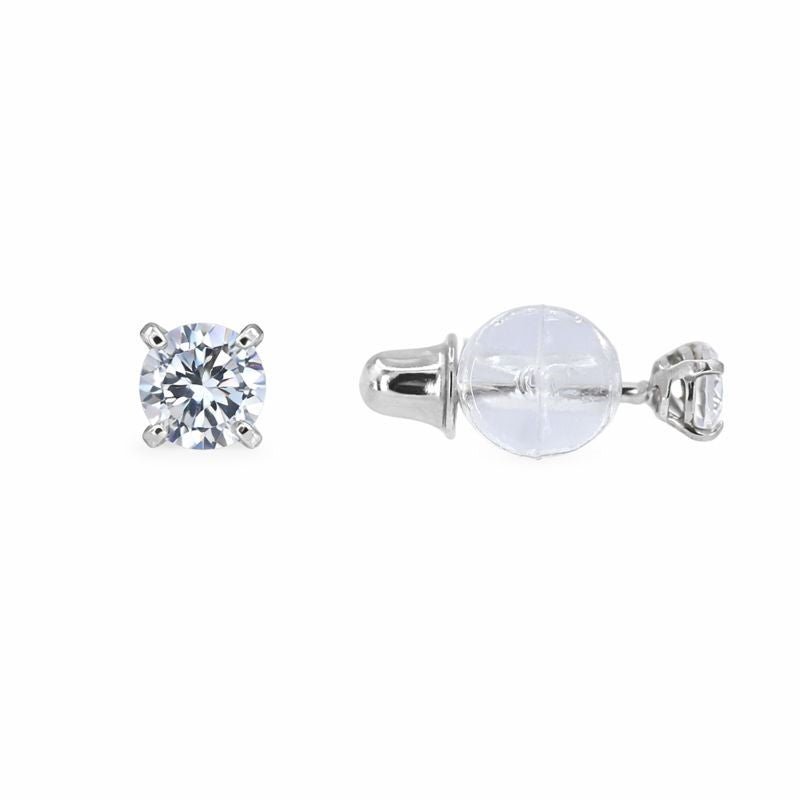 14K White Gold Round Cut CZ Stud Screw Back Earrings