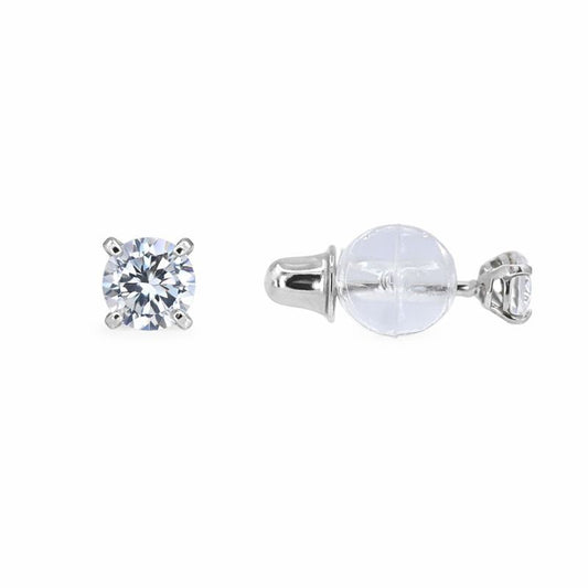 14K White Gold Round Cut CZ Stud Screw Back Earrings