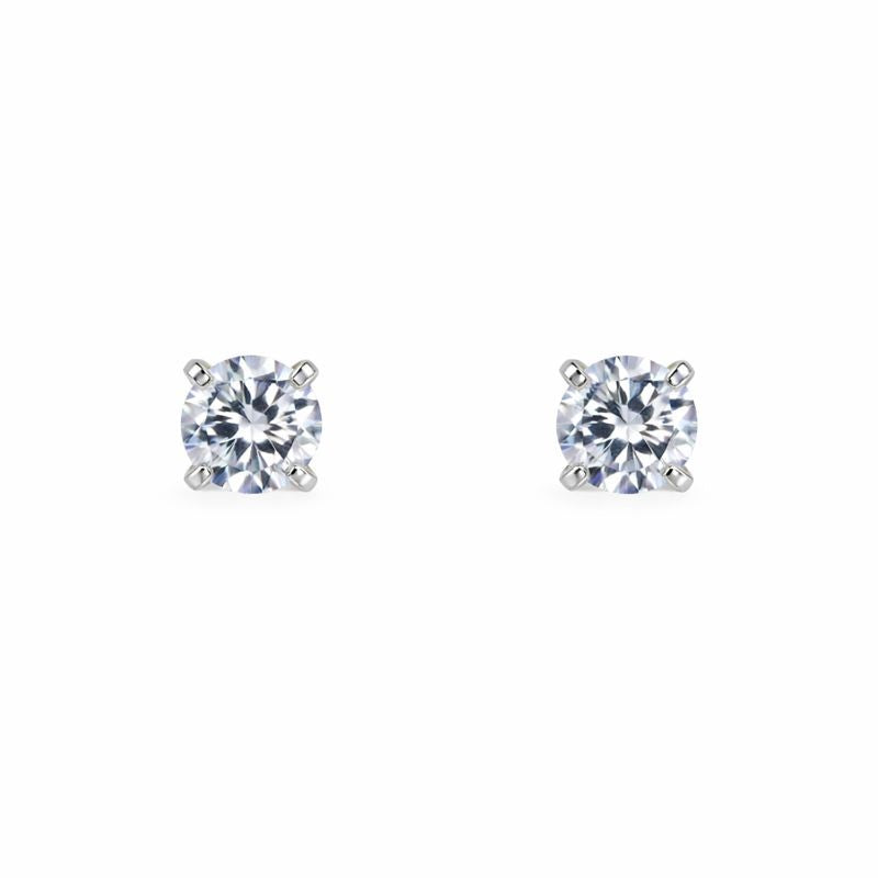 14K White Gold Round Cut CZ Stud Screw Back Earrings