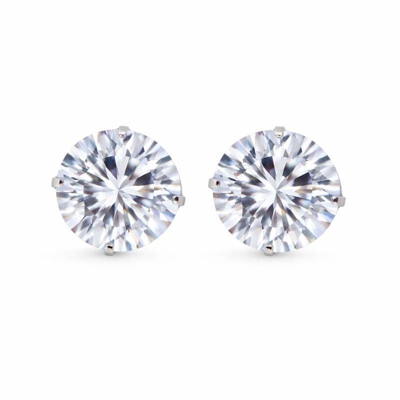 14K White Gold Round Cut CZ Stud Tension Back Earrings