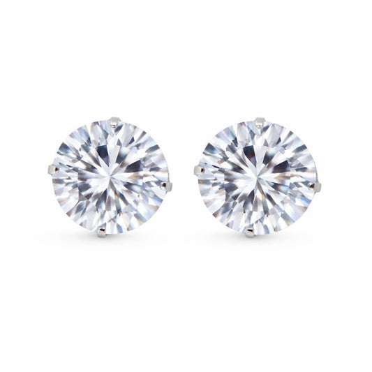 14K White Gold Round Cut CZ Stud Tension Back Earrings