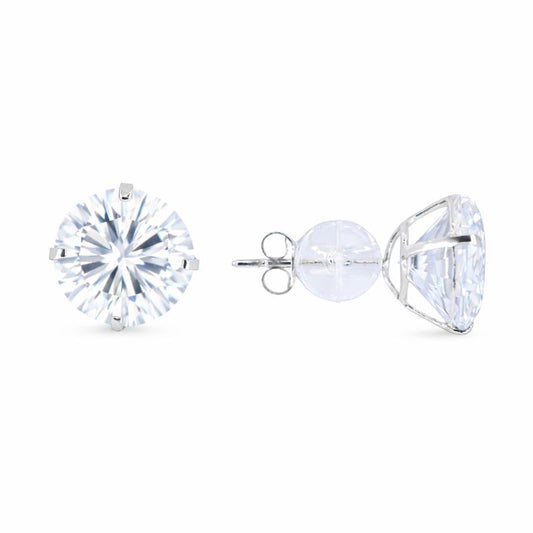 14K White Gold Round Cut CZ Stud Tension Back Earrings