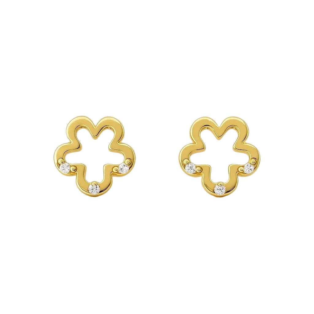 14K Yellow Gold Open Flower Stud Earrings