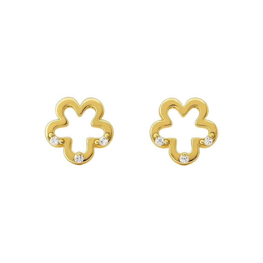 14K Yellow Gold Open Flower Stud Earrings