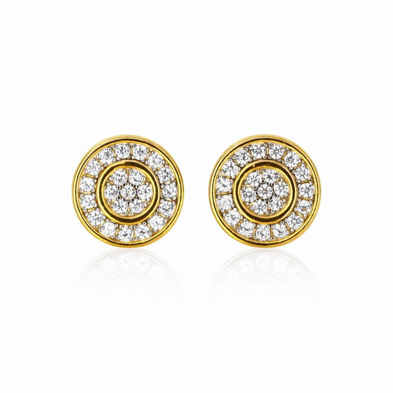 Gold-Plated CZ Drum Stud Earrings