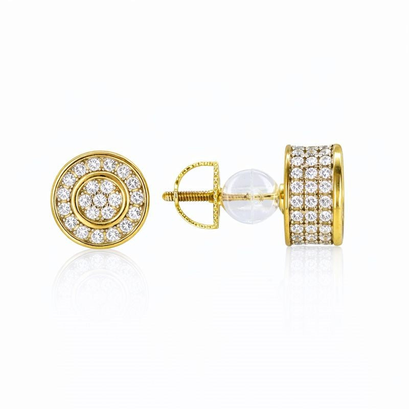 Gold-Plated CZ Drum Stud Earrings