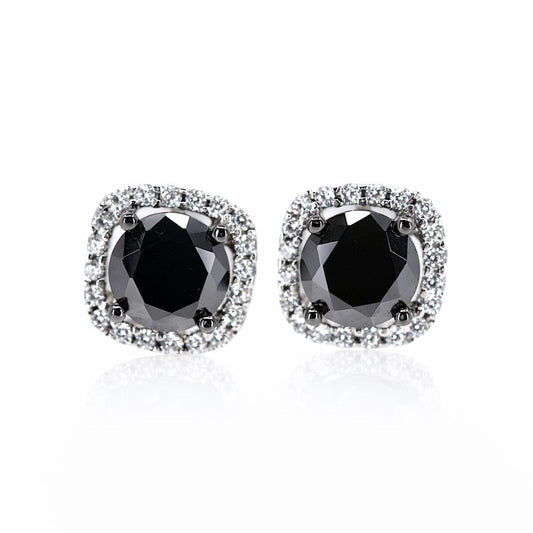 Sterling Silver Black & Clear CZ Stud Earrings