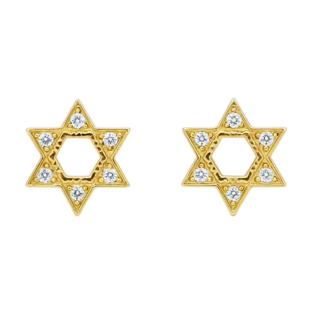 14K Yellow Gold CZ Star of David Stud Earrings