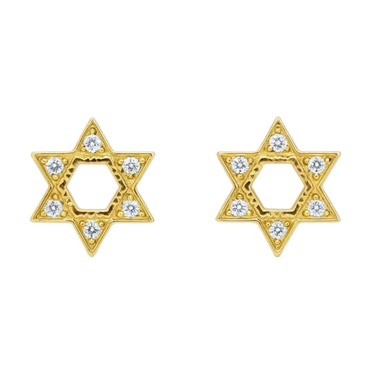 14K Yellow Gold CZ Star of David Stud Earrings