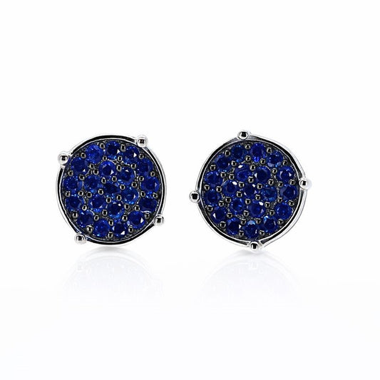 Sterling Silver Blue CZ Circle Stud Earrings