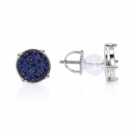 Sterling Silver Blue CZ Circle Stud Earrings