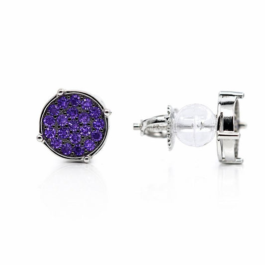 Sterling Silver Purple CZ Circle Stud Earrings