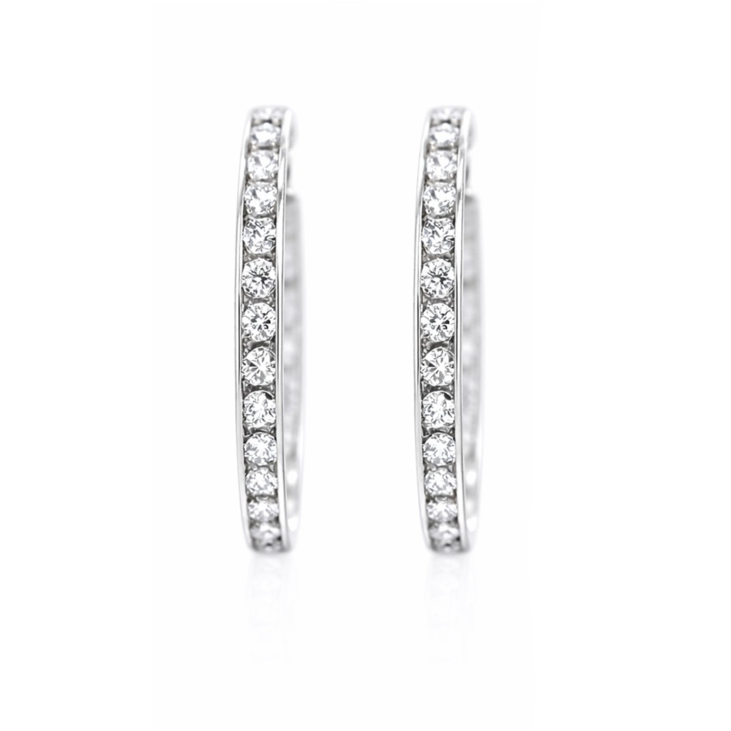 14K White Gold One-Row CZ Inside/Out Hoop Earrings