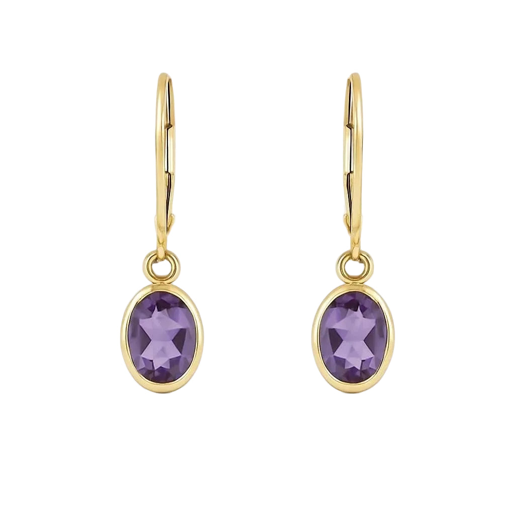 10K Yellow Gold Bezel-Set Amethyst Lever Back Earrings