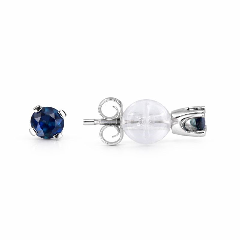 10K White Gold 3mm Round Genuine Sapphire Stud Earrings