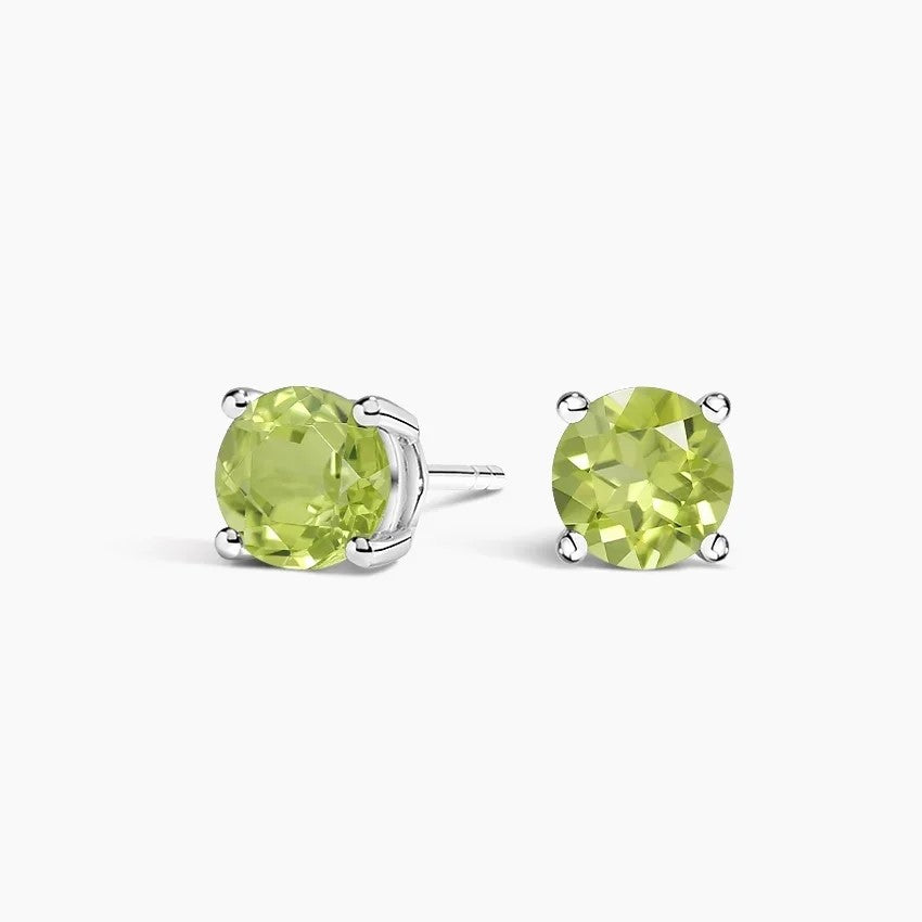 10K White Gold 3mm Round Genuine Peridot Stud Earrings