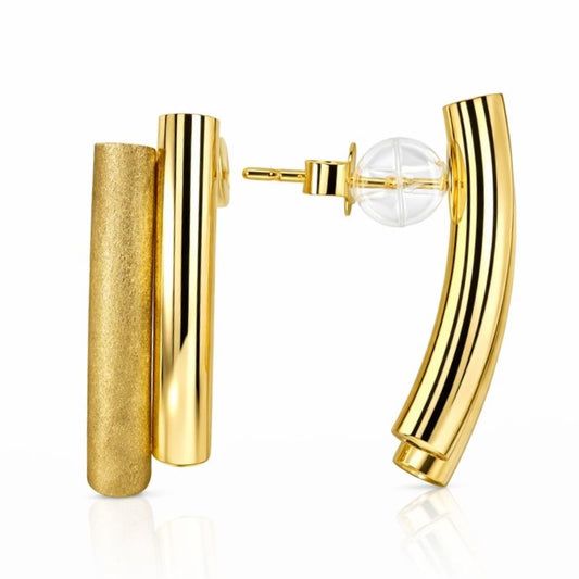 10K Yellow Gold Satin & High Polish Bar Tube Earrings