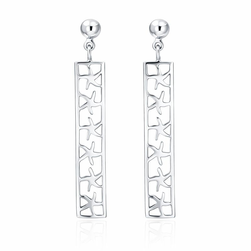 Sterling Silver Starfish Dangle Bar Stud Earrings