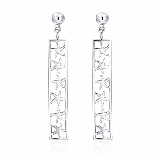 Sterling Silver Starfish Dangle Bar Stud Earrings